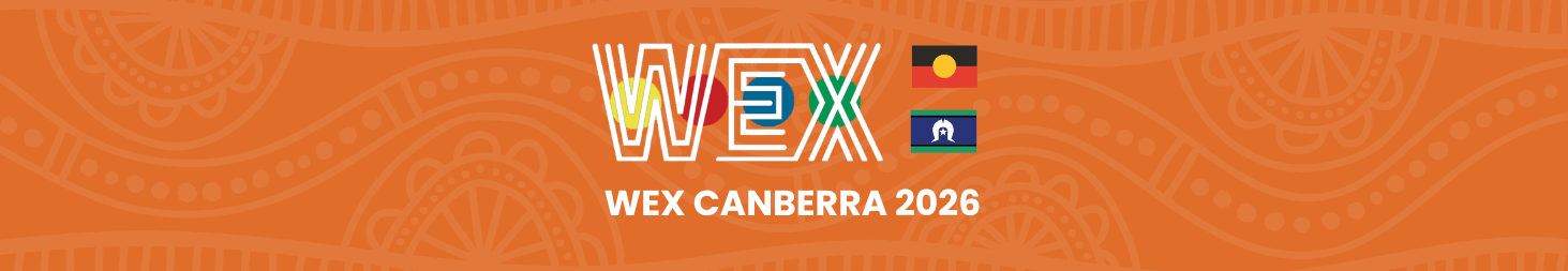 WEX Canberra 2026 banner on an orange Aboriginal-art background