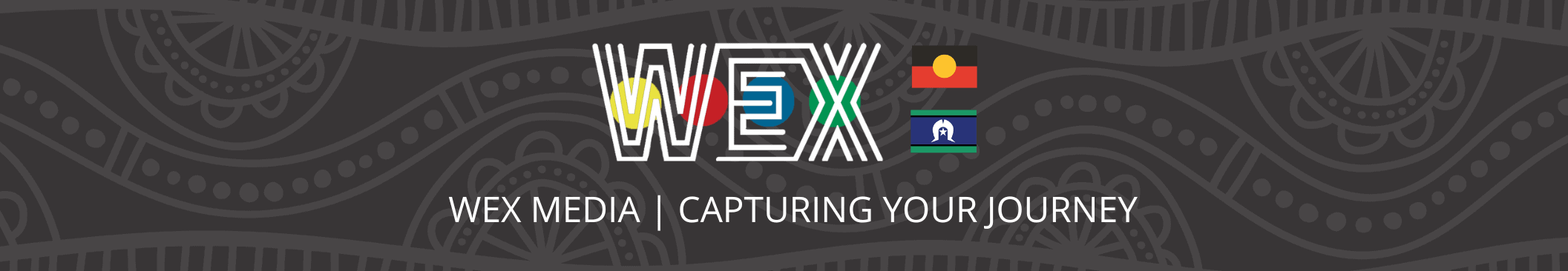 WEX Media, capturing your journey, banner on a dark Aboriginal-art background